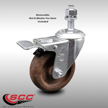 Service Caster 4 Inch SS High Temp Glass Filled Nylon 12mm Stem Caster Total Lock Brake SCC SCC-SSTSTTL20S414-GFNSHT-M1215